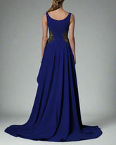 Dark blue crepe dress with embroidered waist - Sally